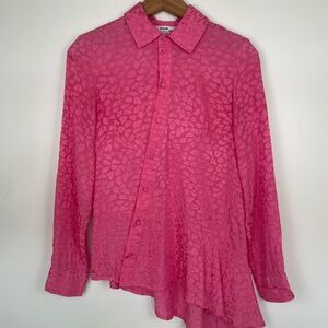 Koché Pink Jacquard Leopard Button Up Blouse Asymmetrical Hem Size 32